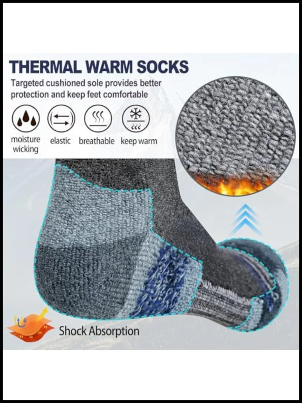 Merino Wool Hiking Socks Thermal Warm Winter Moisture Wicking Cushioned Crew